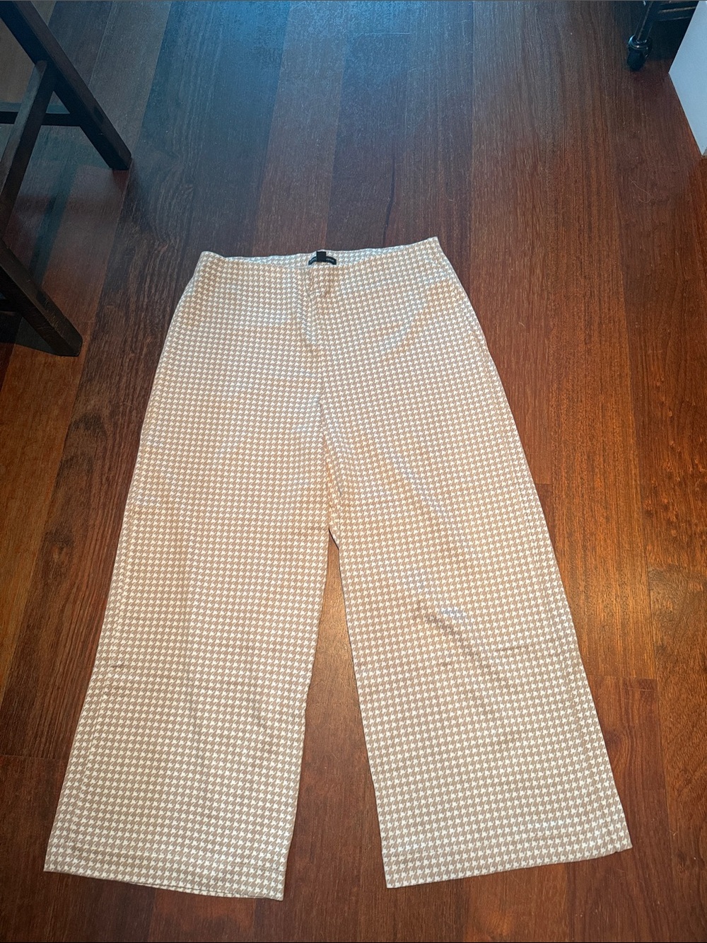 Saks Fifth Avenue Cream & White Cropped Houndstooth Wide-Leg Pants